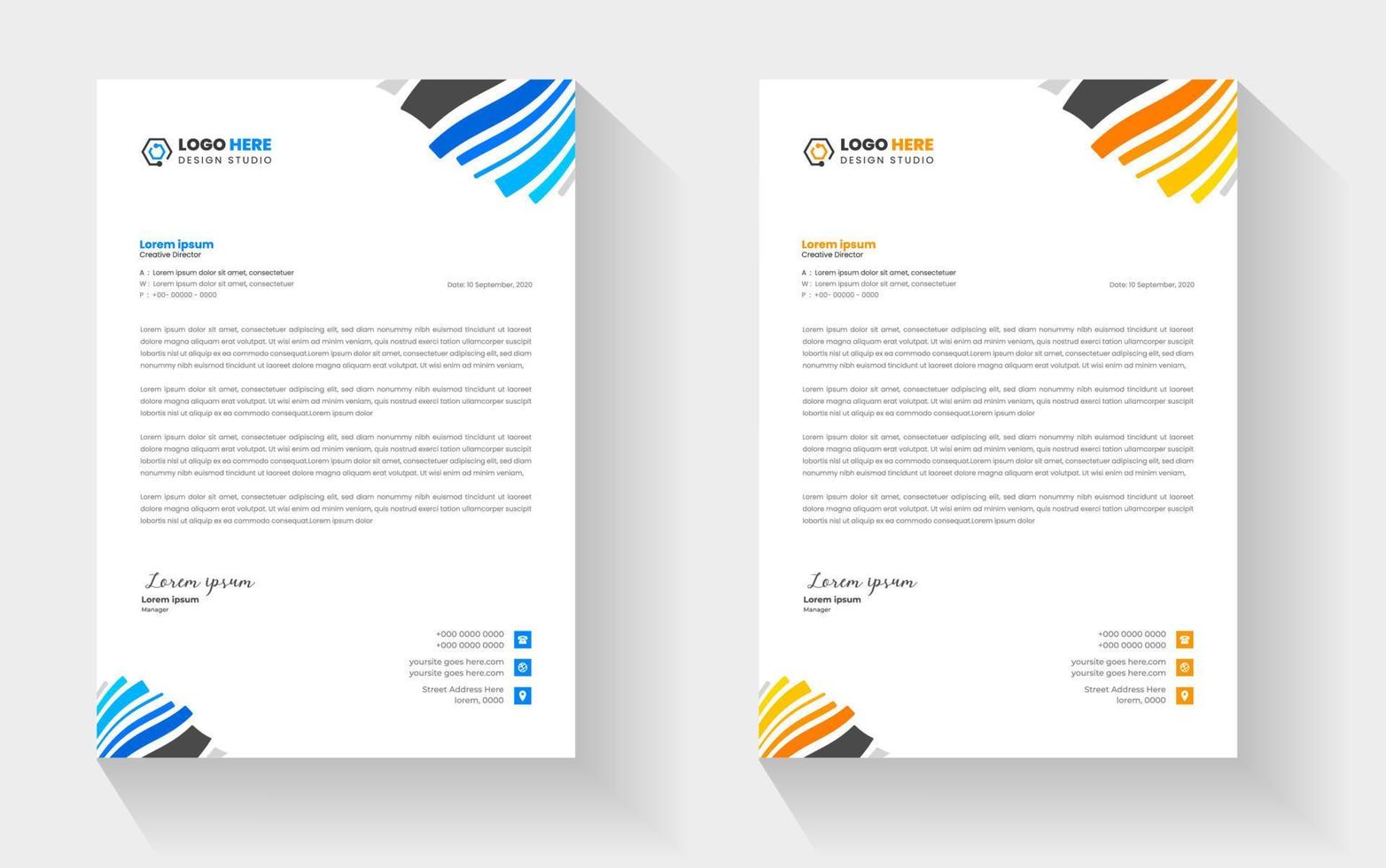 corporate modern business letterhead design template with yellow and blue colors. creative modern letterhead design template for your project. letter head, letterhead, business letterhead design. vector