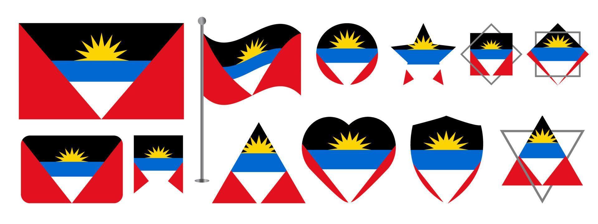 diseño de la bandera de antigua y barbuda. Conjunto de diseño de vector de bandera nacional de antigua y barbuda. Ilustración de vector de bandera de antigua y barbuda