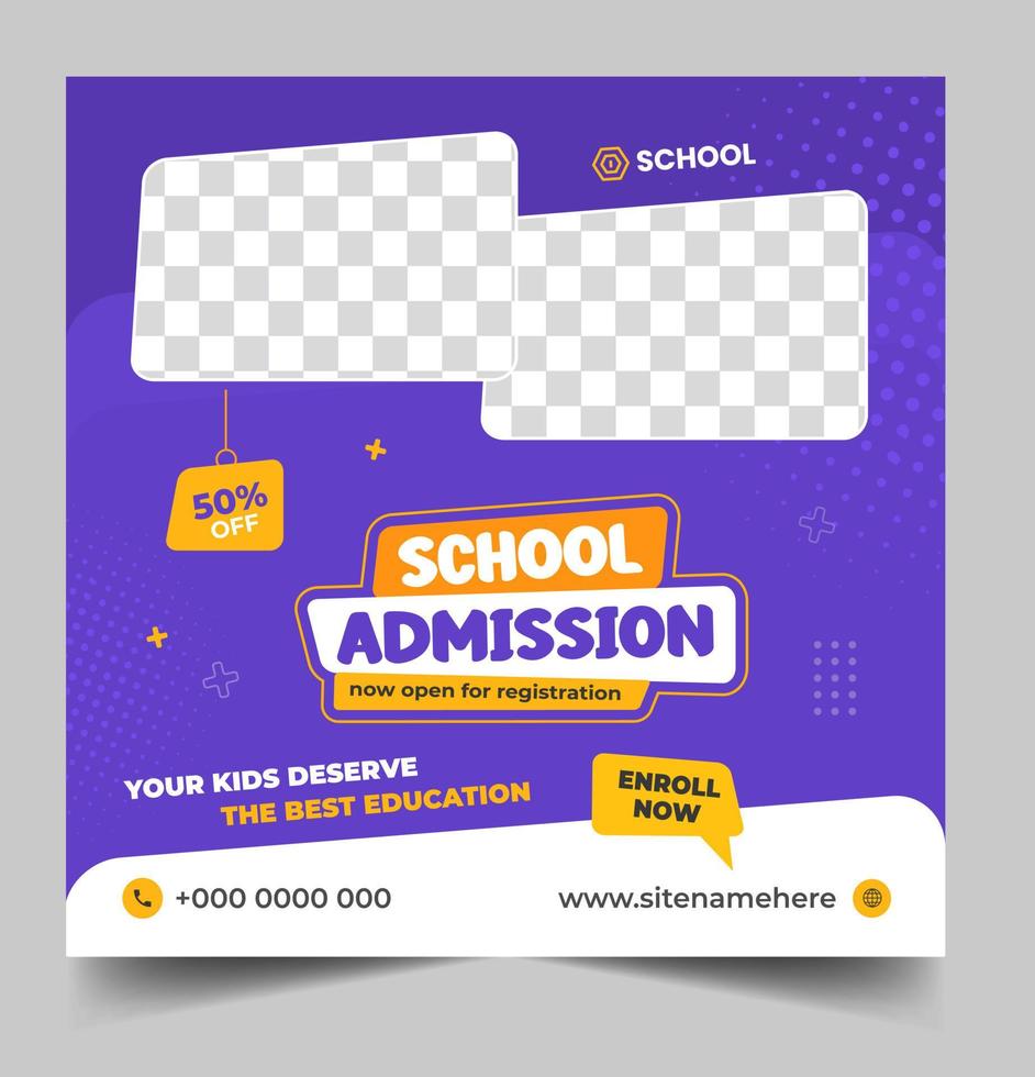 School admission social media post banner design. back to school social media post banner design. Back to school admission promotion banner. school admission template for social media ad. vector