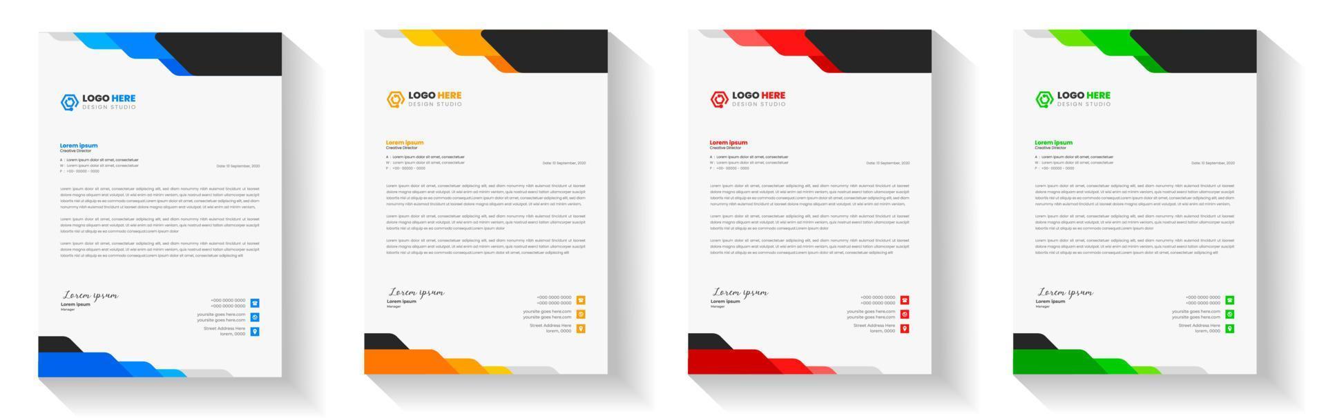 corporate modern letterhead design template with yellow, blue, green and red color. creative modern letter head design template for your project. letterhead, letter head, Business letterhead design. vector