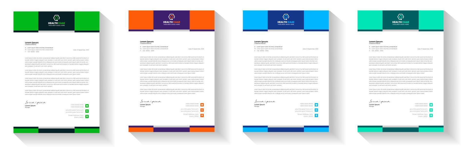 Modern Medical Doctor healthcare letterhead Design Template with green, blue, orange color. corporate modern letterhead design template. letter head design. doctor letterhead. medical letterhead vector