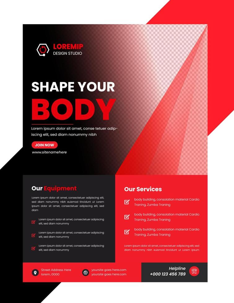 Fitness gym Corporate business flyer design template with black and red color. gym flyer, Fitness gym flyer vector