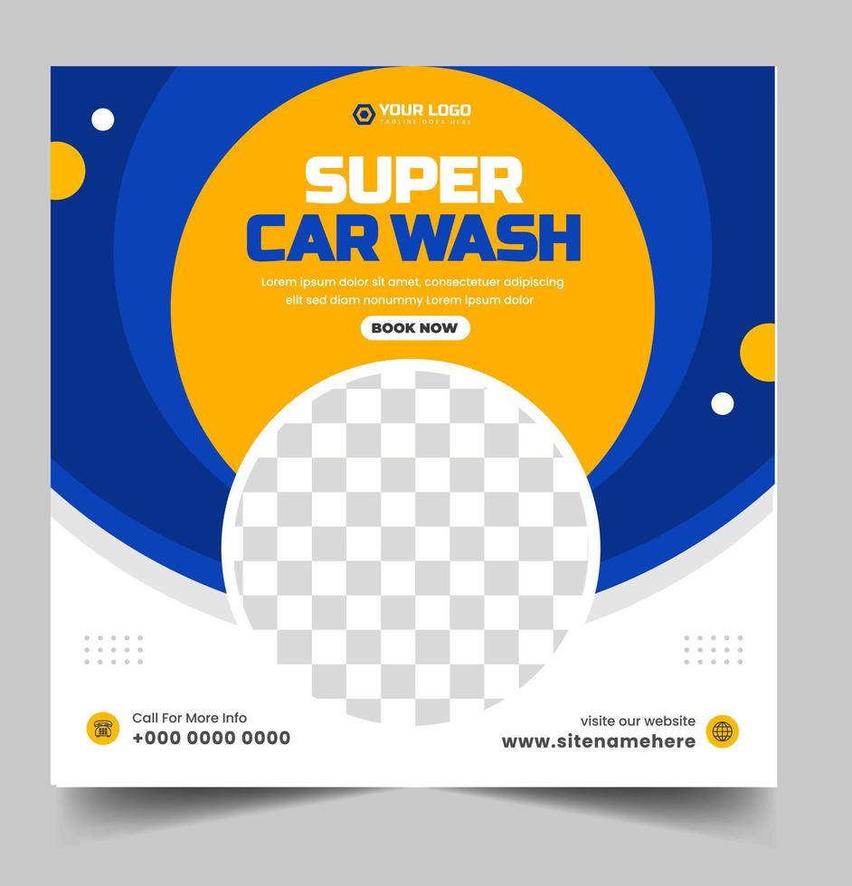 Car Washing Service Social Media Post banner design. Car Washing Social Media Post banner Template, car wash social media banner design template. Car Washing marketing post banner design. vector