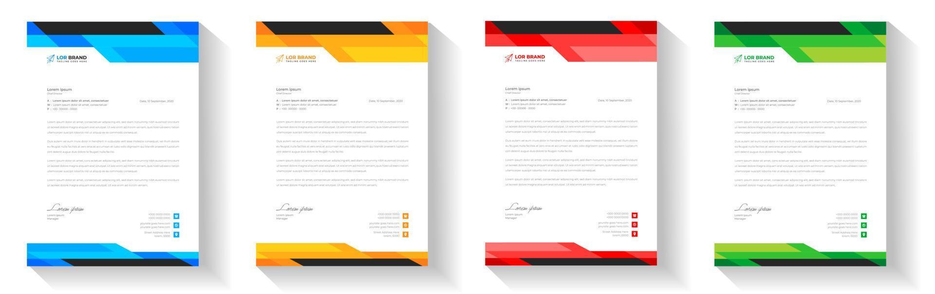 corporate modern letterhead design template with yellow, blue, green and red color. creative modern letter head design template for your project. letterhead, letter head, Business letterhead design. vector