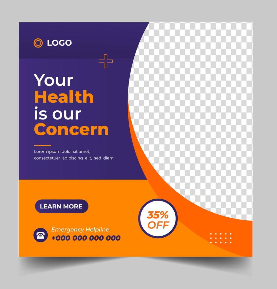 Medical Social Media Post Template, Healthcare Social Media Banner Template, Medical and healthcare social media post template. health doctor social media post banner. Medical Health banner. vector