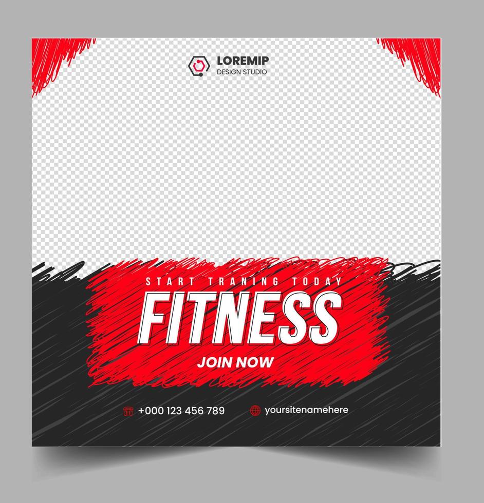 Fitness gym social media post banner template with black and red color, gym social media banner, vector illustration