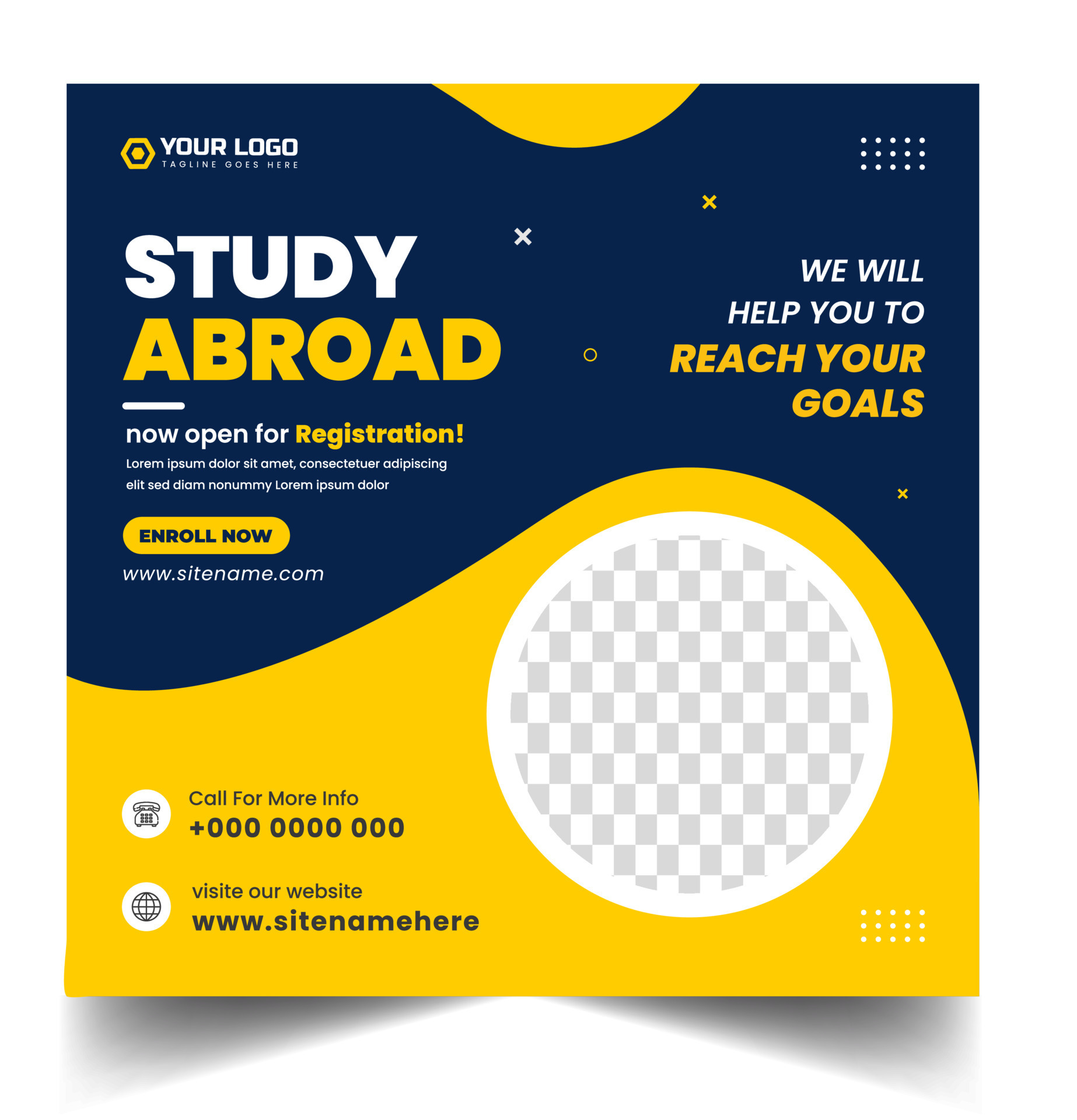 Study abroad social media post banner design. higher education social
