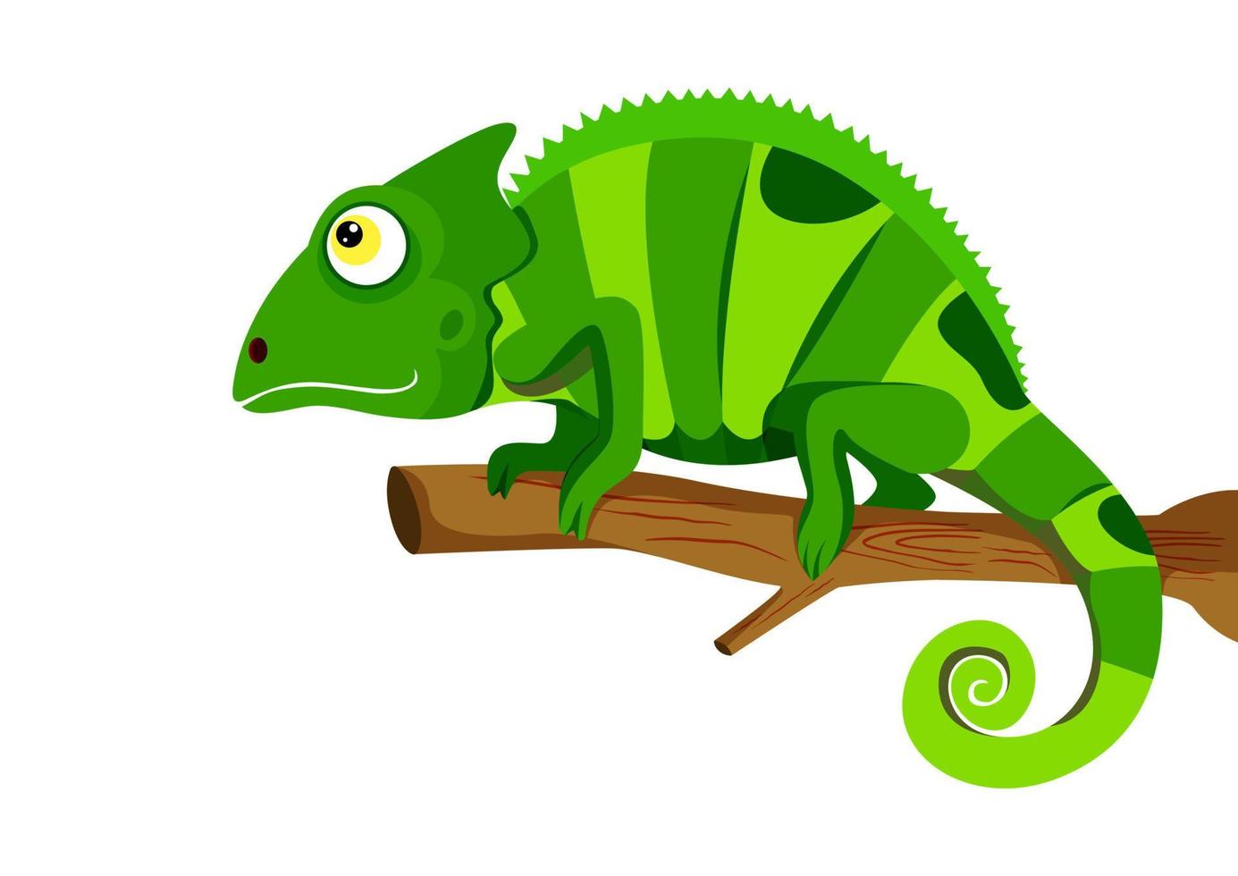 Chameleon lizard standing on a branch sticker. Vector illustrator of chameleon lizard isolated on white background