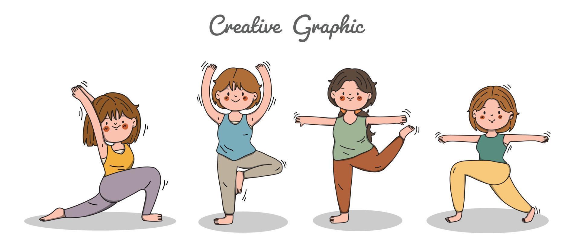 Hand drawn yoga poses collection. vector