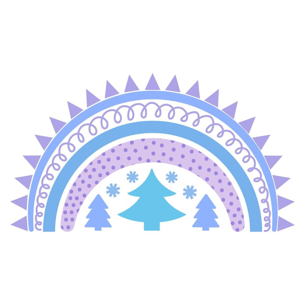 Cute christmas rainbow in flat style. Winter illustration for festive printing design, postcards, congratulations, invitations, social networks. Happy New Year, Merry Christmas, Cozy Winter vector