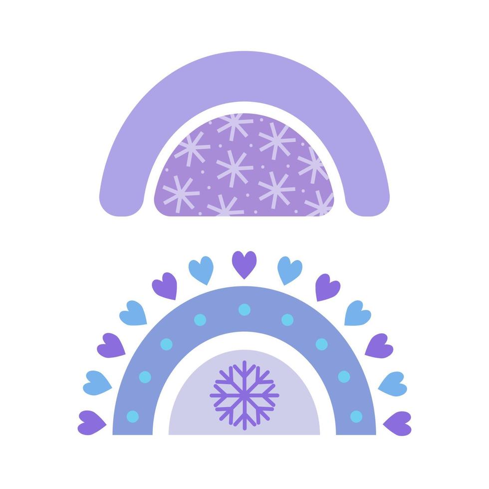Winter rainbow in flat style. Cute illustration in blue on the theme of Christmas, New Year, cozy winter. For design of cards, prints, holiday printing, patterns, wrapping paper vector