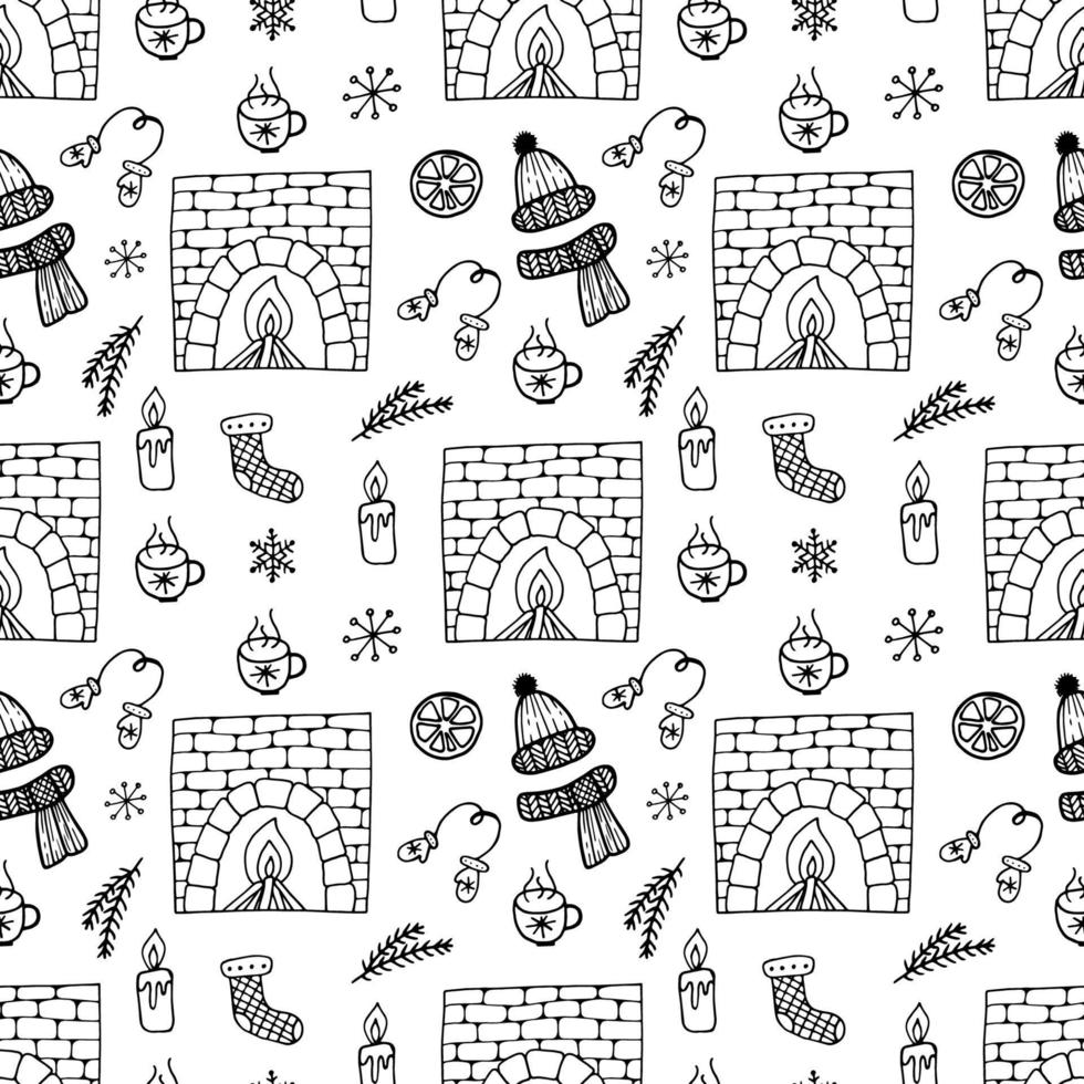 Doodle cozy winter pattern vector