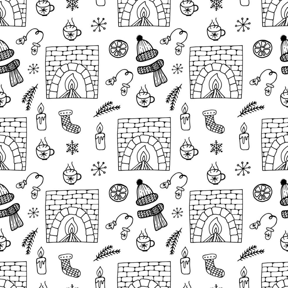 Doodle cozy winter pattern vector