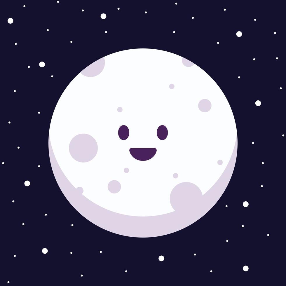 Ilustración de vector de dibujos animados lindo luna con fondo de espacio