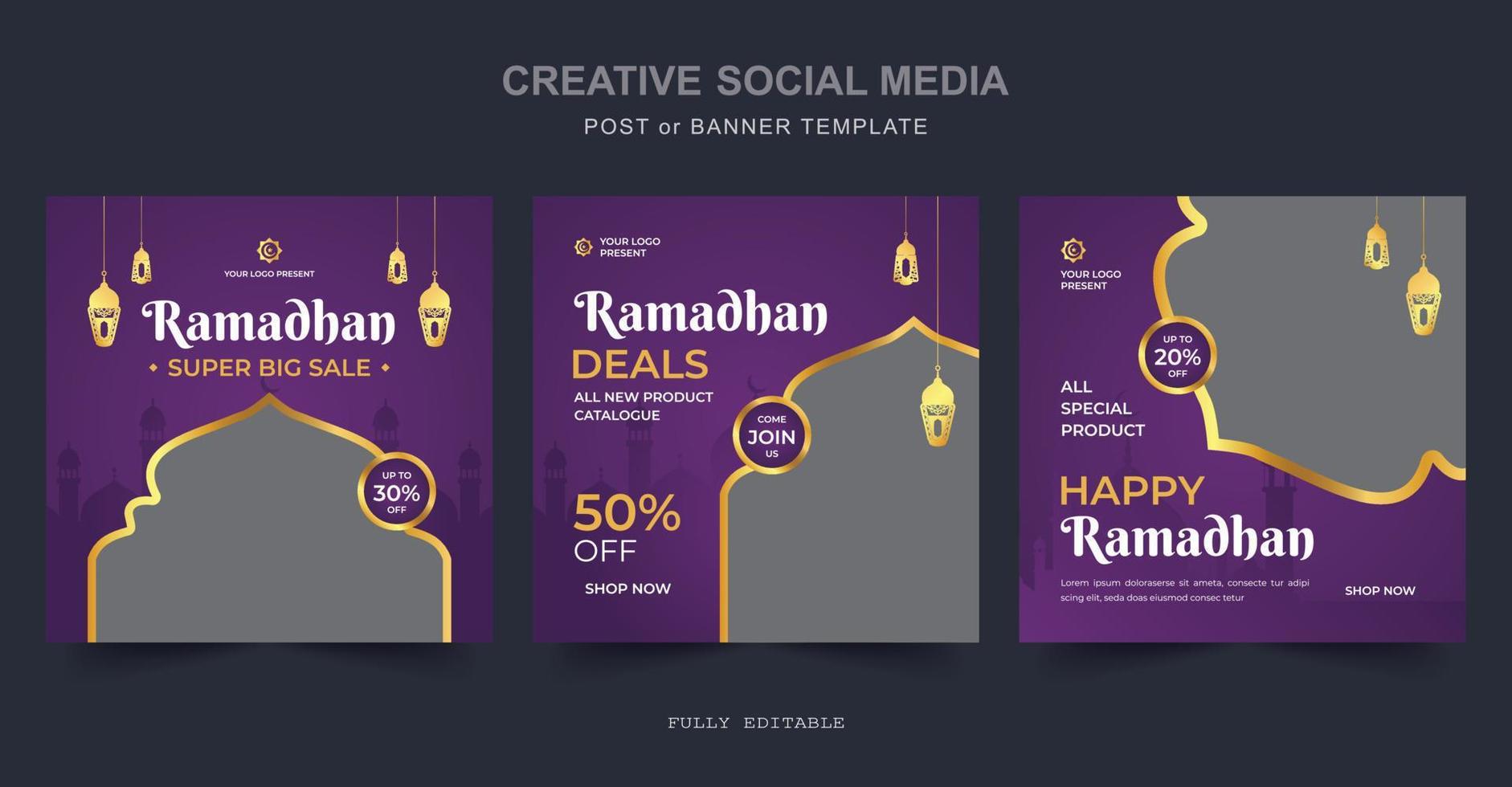 Ramadan Sale Social Media Post design. A good template for advertising on social media. Perfect for social media Sale posts, and web banner internet ads. vector