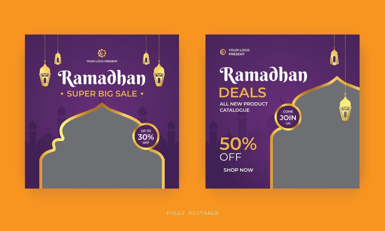 diseño de publicaciones en redes sociales de venta de ramadán. una buena plantilla para publicidad en las redes sociales. perfecto para publicaciones de venta en redes sociales y anuncios web en Internet. vector