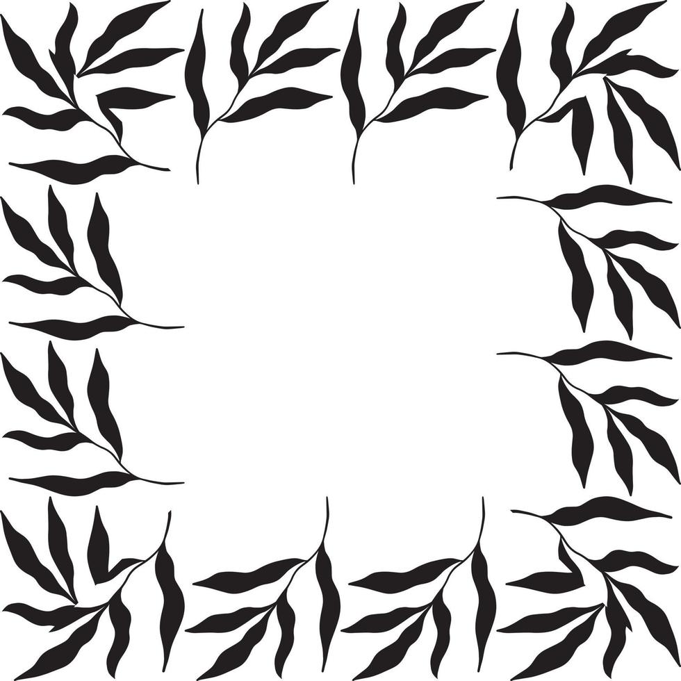 square shaped black frame made of plants on white isolated background vector