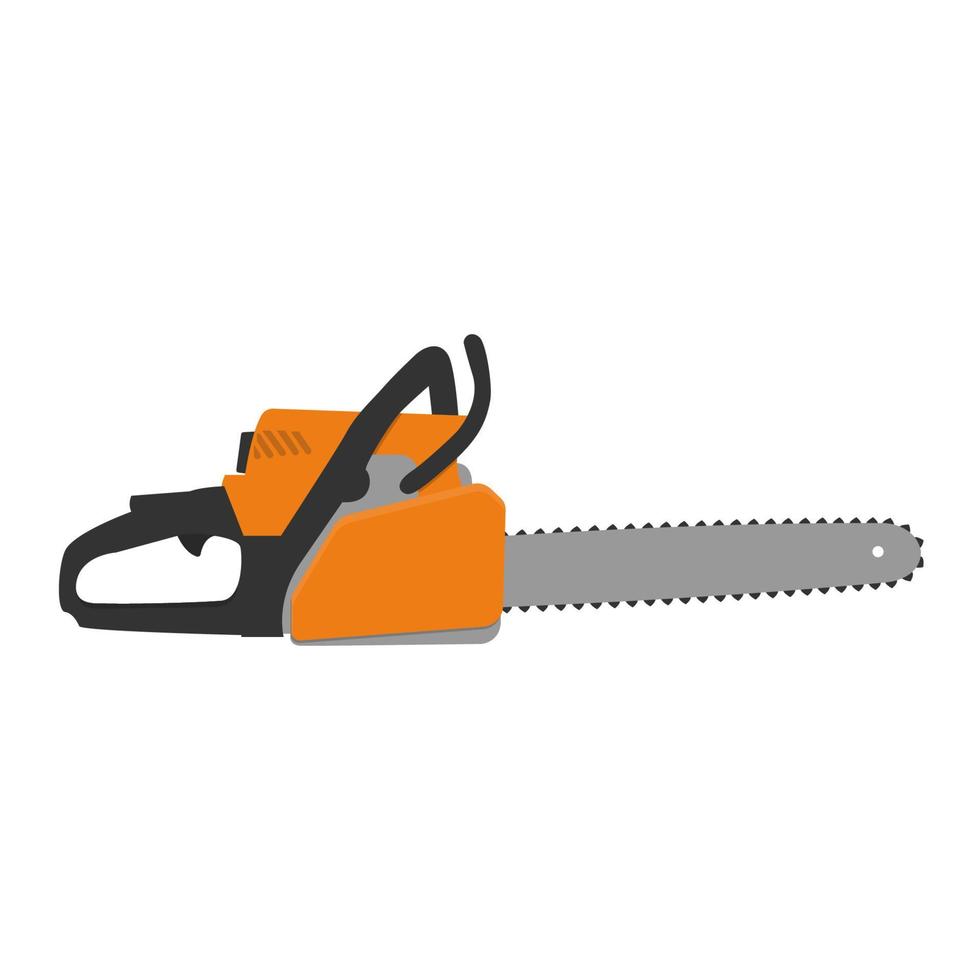 Gasoline chainsaw. Tool for construction, repair and gardening. vector