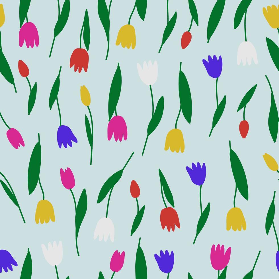 Spring flowers. Colorful tulips seamless pattern. Decoration for wrapping paper, greeting card, invitation, Valentine's, Women's or Mother day. vector