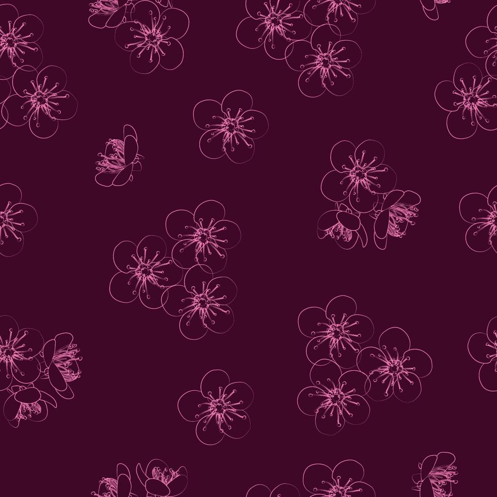 Cherry blossom seamless pattern. Contour drawing vector