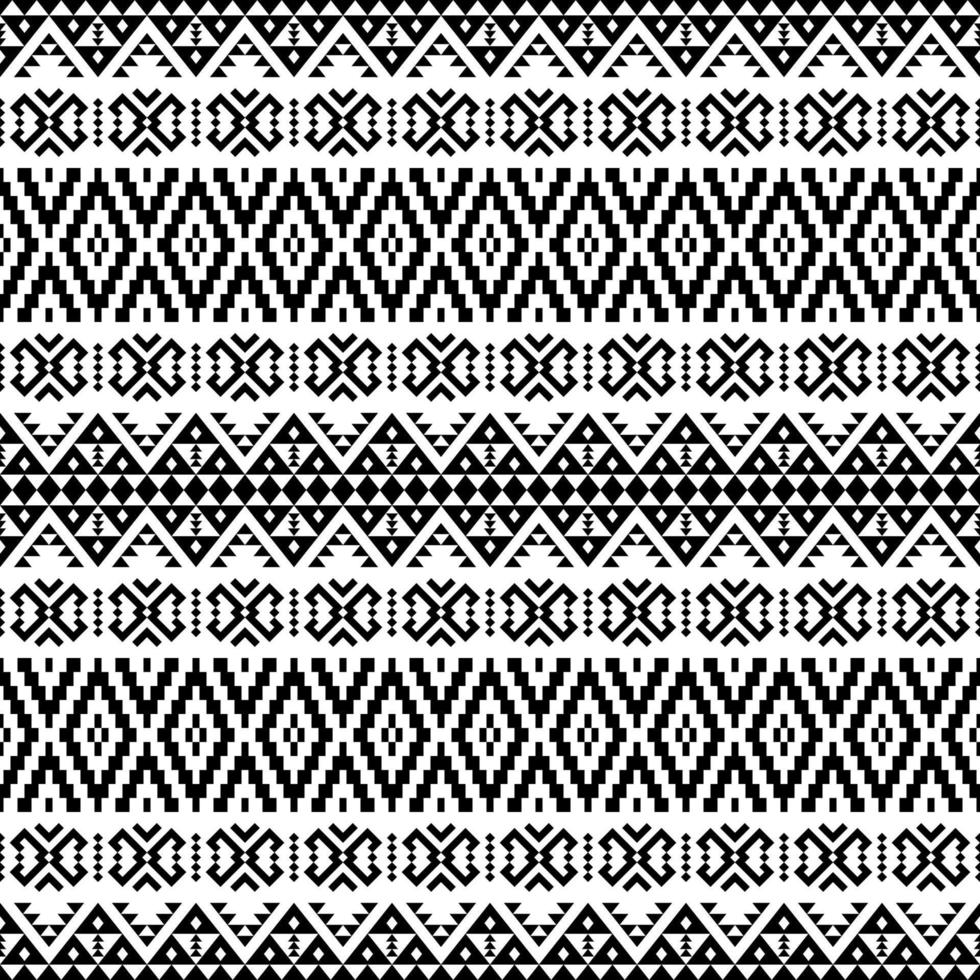 Ikat Aztec ethnic seamless pattern design in black and white color vector