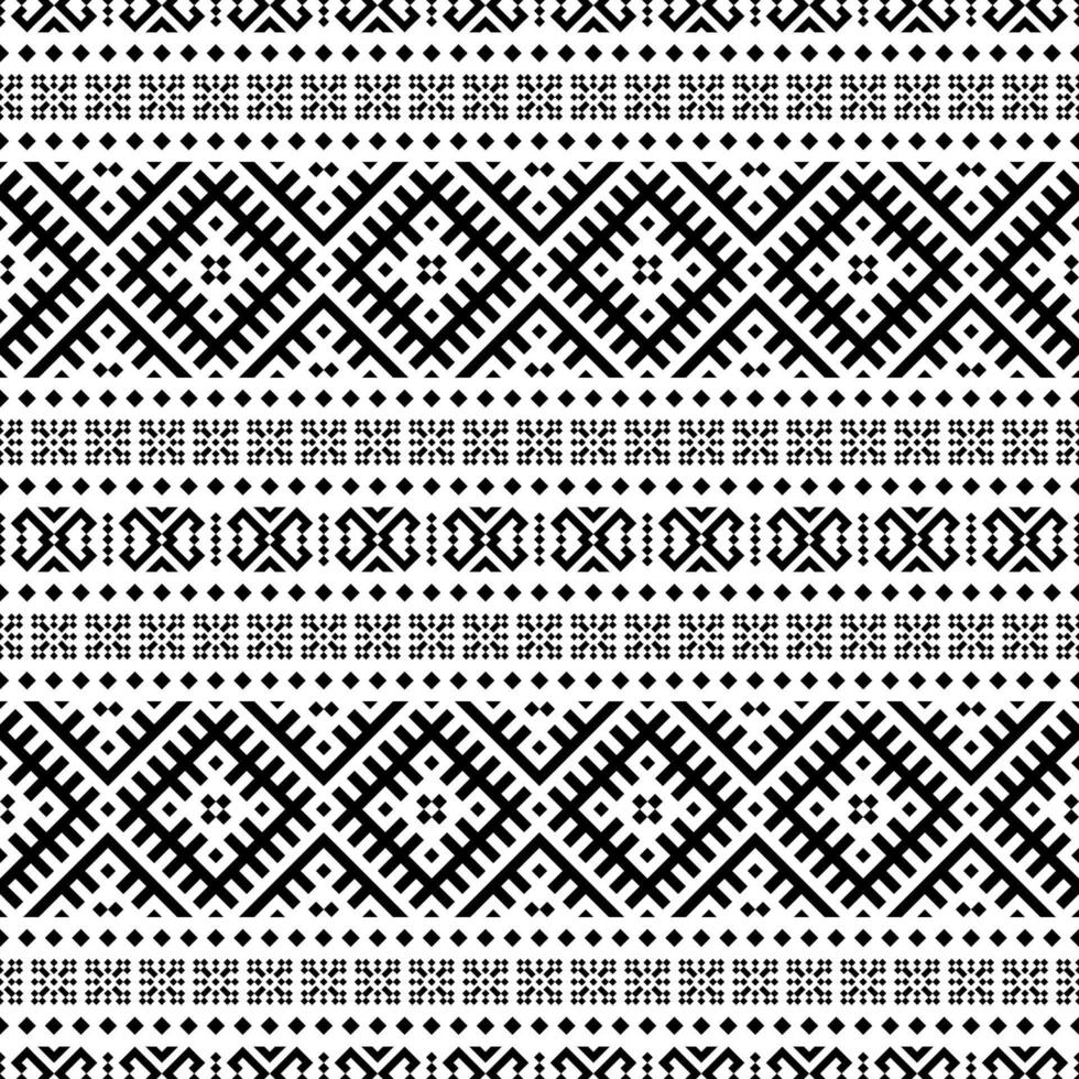 Ikat Aztec ethnic seamless pattern design in black and white color vector