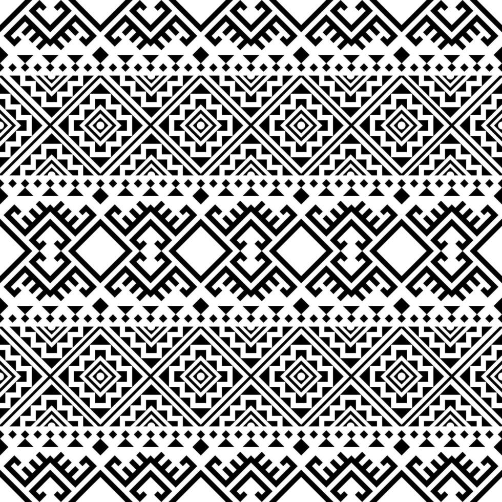 Ikat Aztec ethnic seamless patterns design in black and white color vector