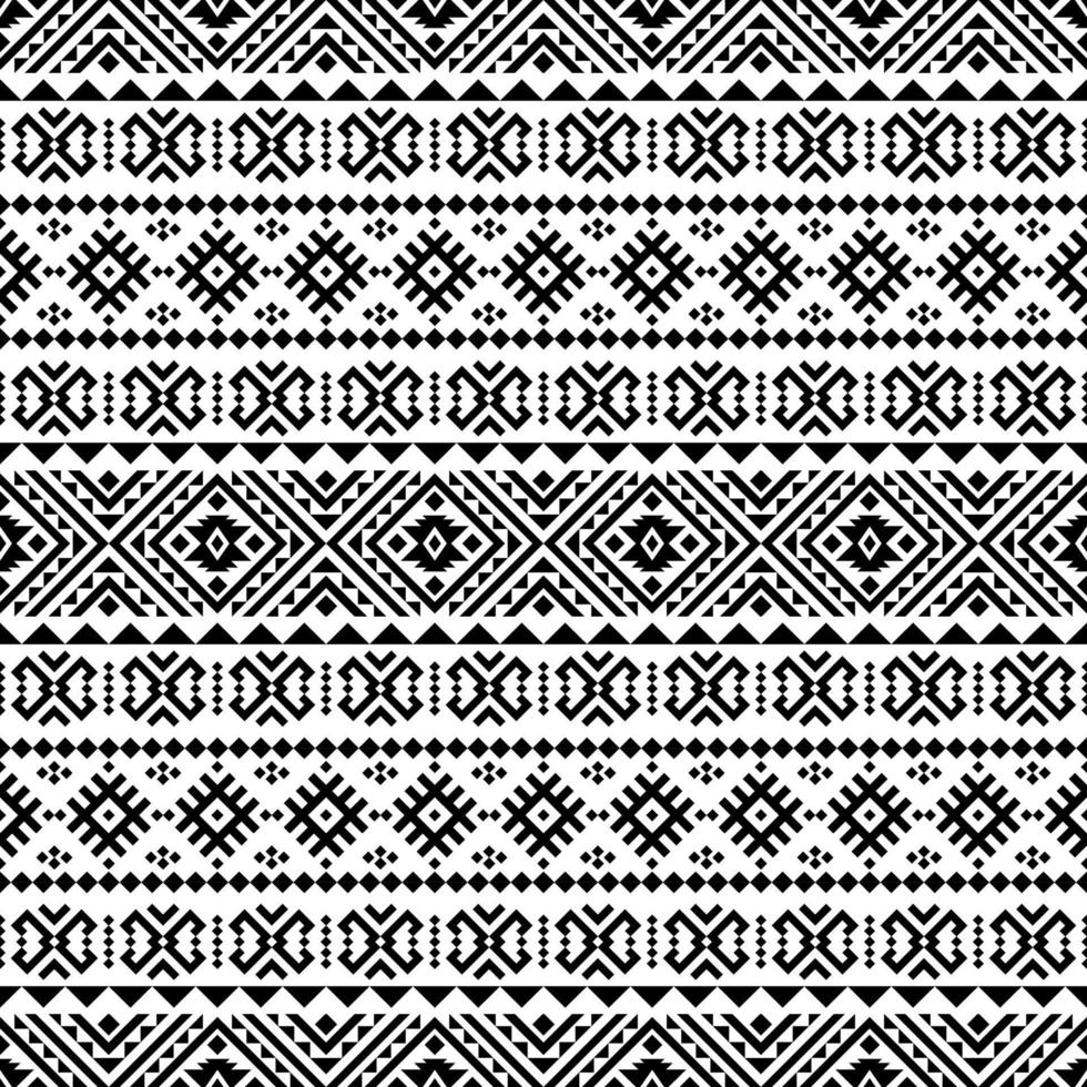 Ikat Aztec ethnic seamless patterns design in black and white color vector