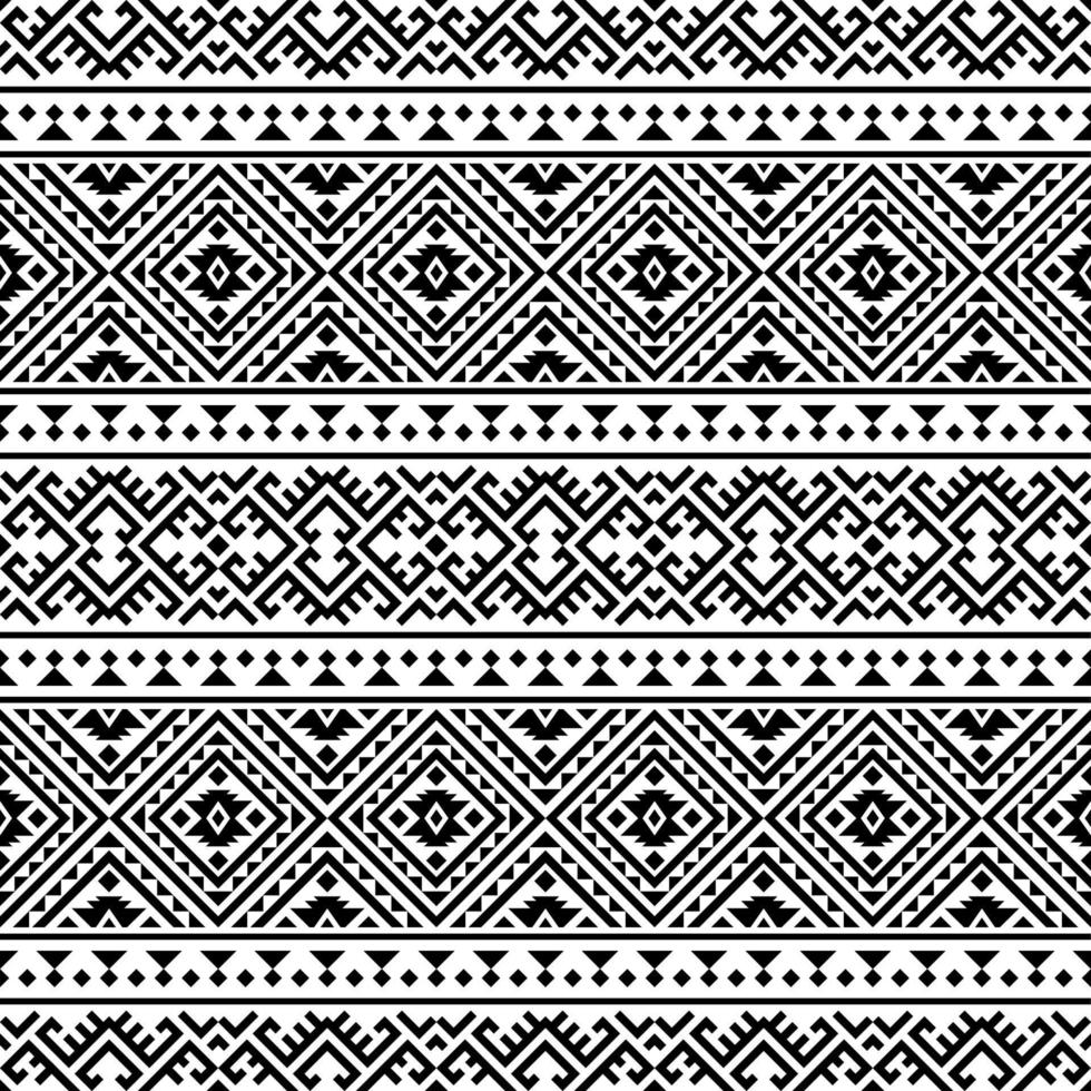 Ikat Aztec ethnic seamless patterns design in black and white color vector