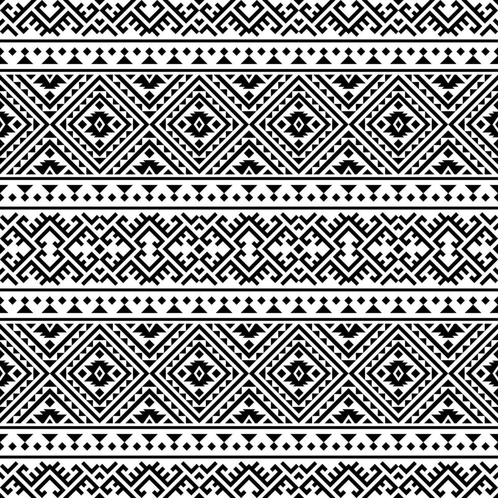 Ikat Aztec ethnic seamless patterns design in black and white color vector