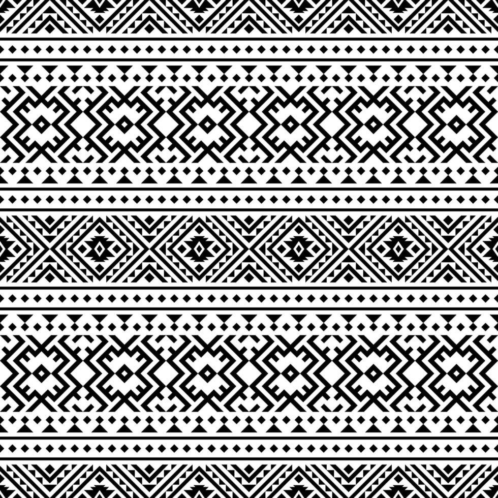 Ikat Aztec ethnic seamless patterns design in black and white color vector