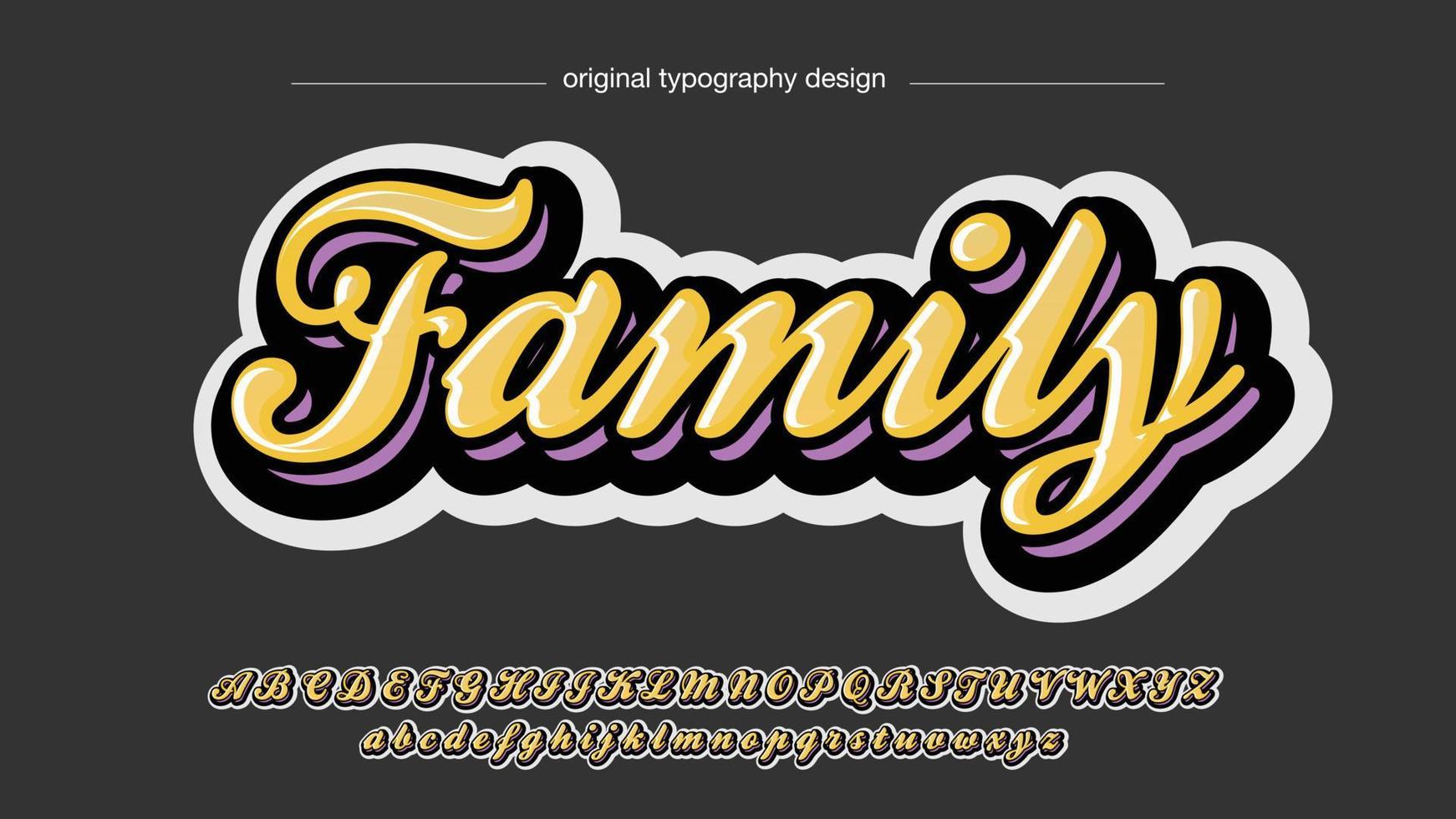 yellow and purple bold 3d calligraphy text style vector