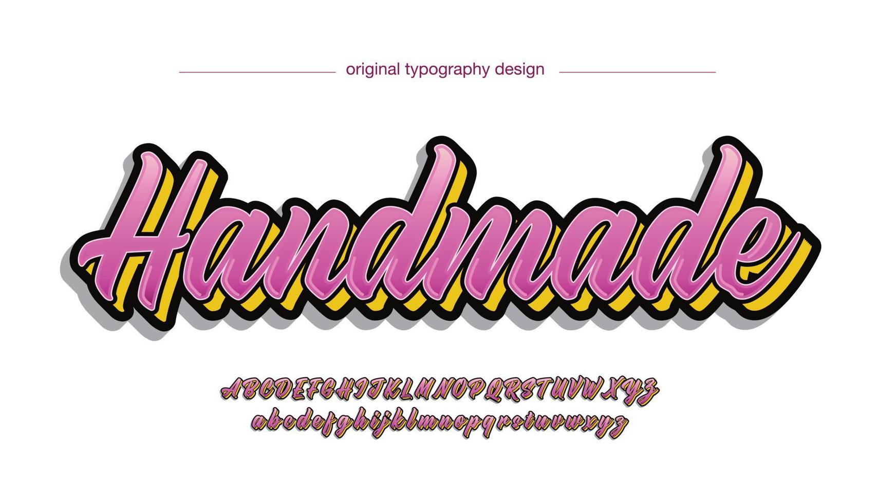 letras artísticas 3d cursivas modernas rosadas y amarillas vector