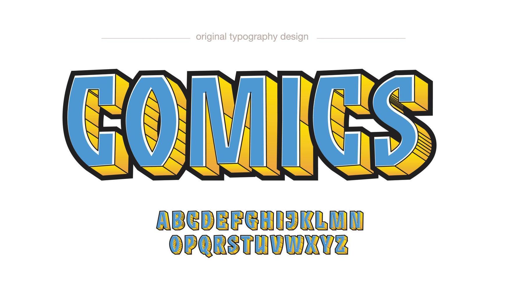 tipografía de dibujos animados en mayúsculas 3d azul y amarillo vector