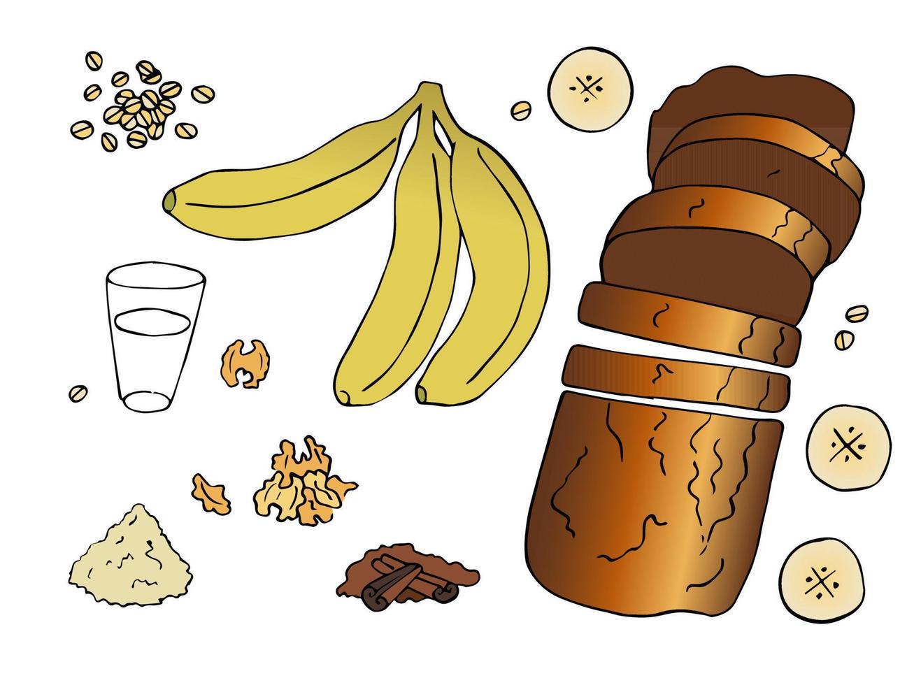 Sketch banana bread recipe vector