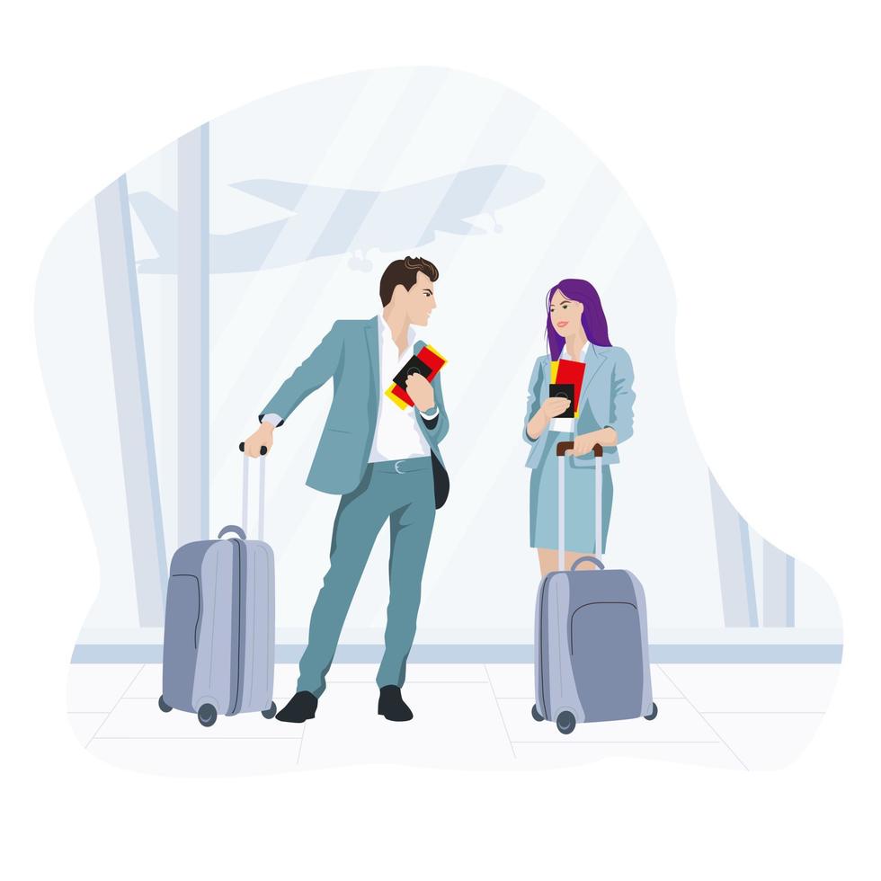 Two men and a woman on a business trip vector