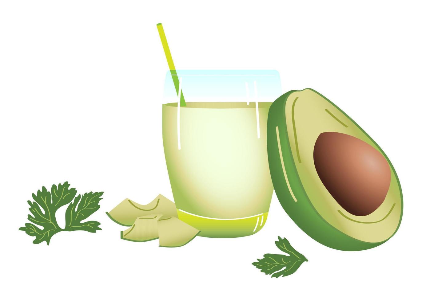 Drawing avocado cocktail, avocado juice and avocado slices vector