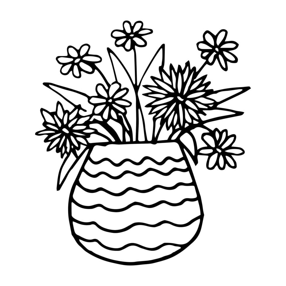 Round vase with flowers vector illustration