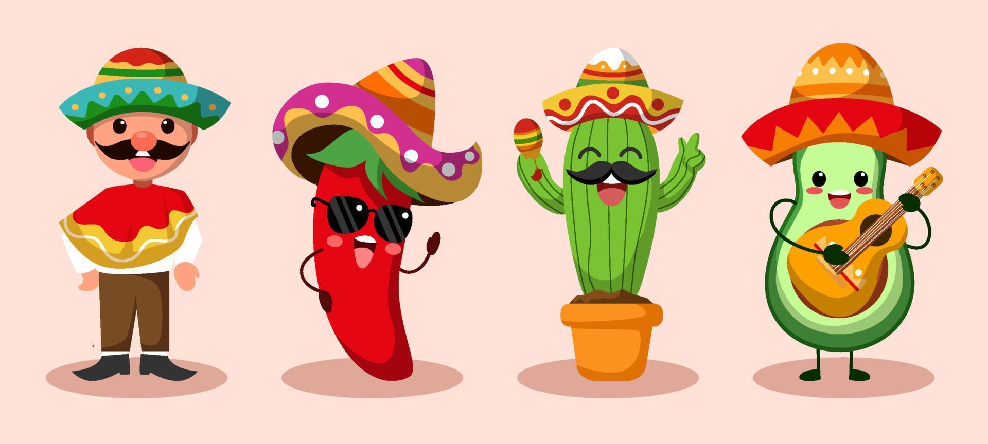 Cinco De Mayo Festivity Character Set vector