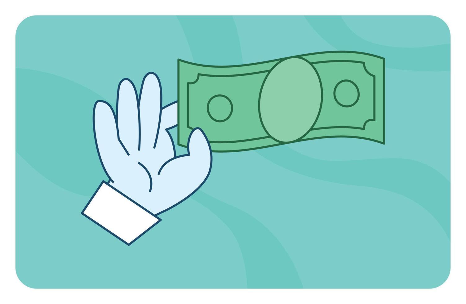 Hand holding paper cash vector banner.  Cartoon flat design usd money in hand palms.