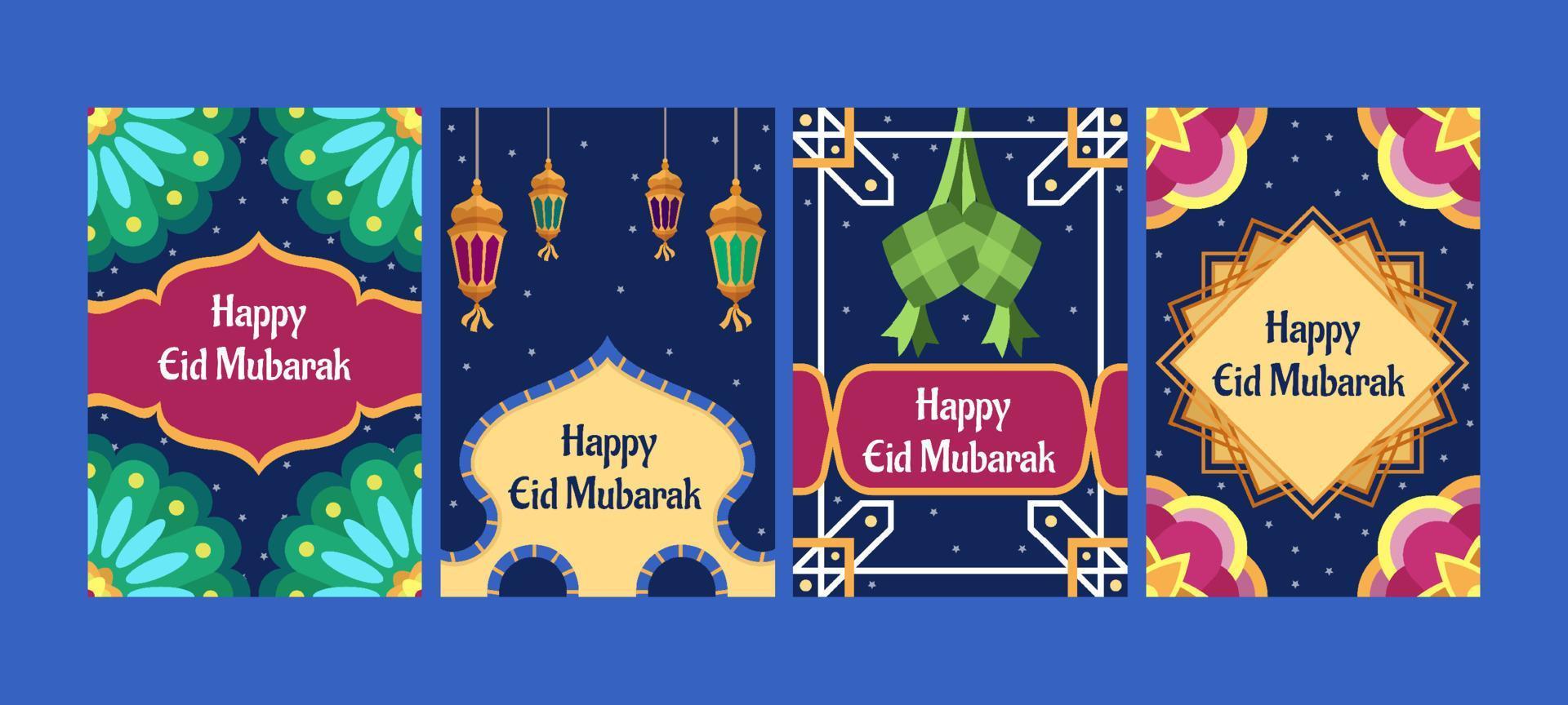 Happy Eid Mubarak Islamic Ornamental Greeting Card vector