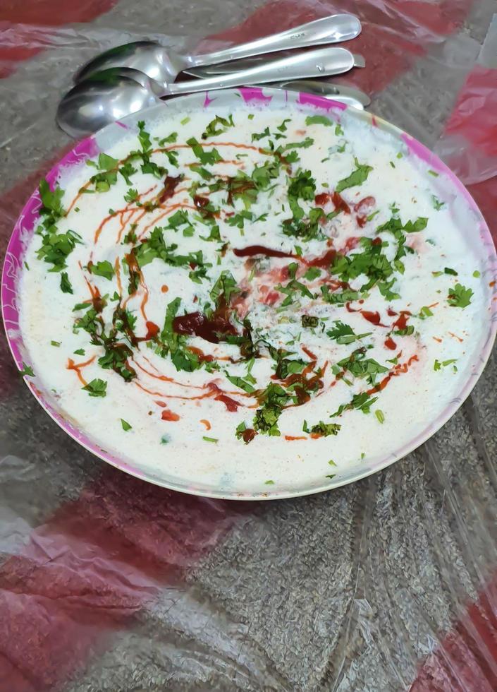 Palak Raita or Spinach Yogurt Salad is a healthy side dish from India photo