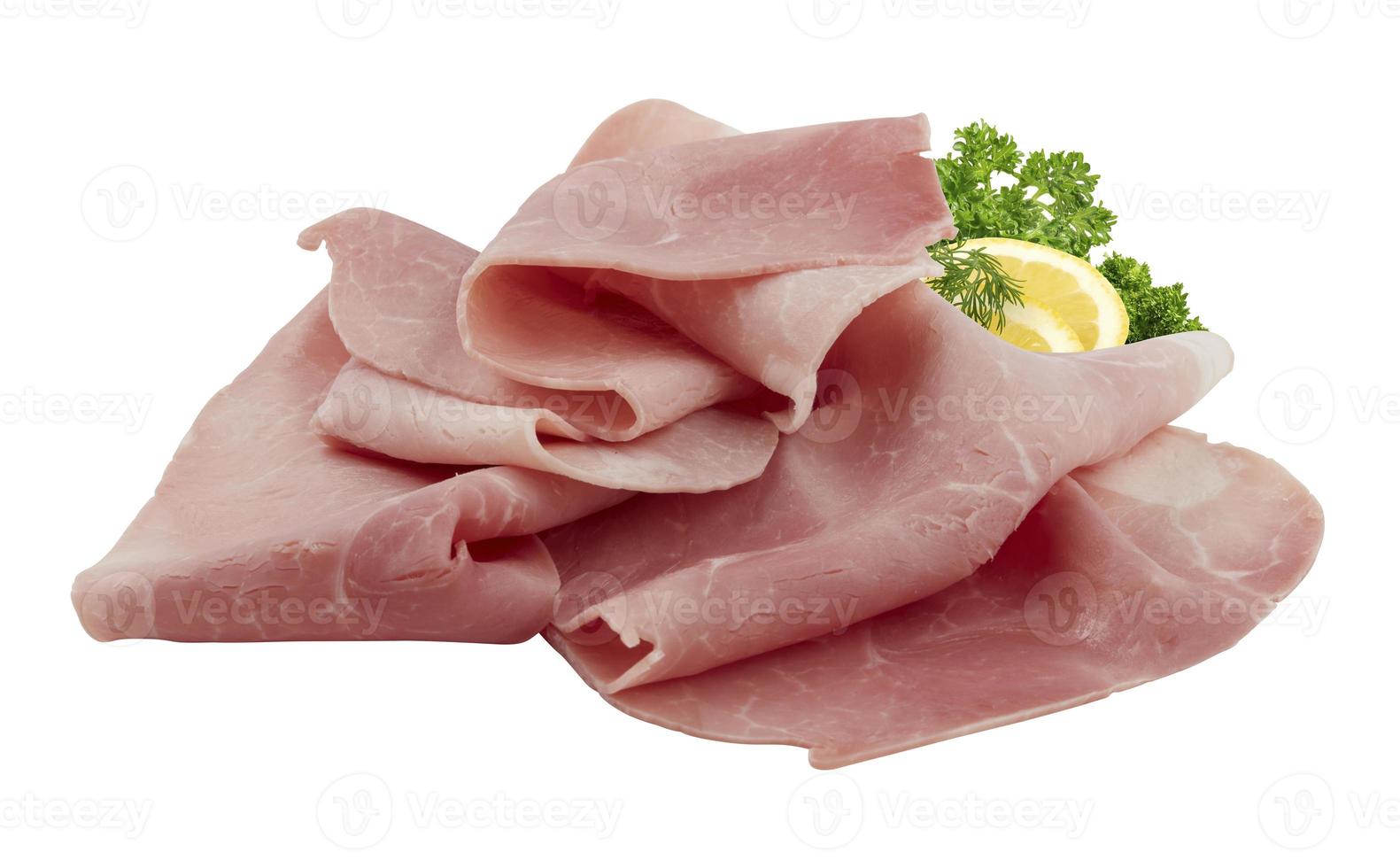 Sliced ham isolated on white background with cut out have clipping path photo