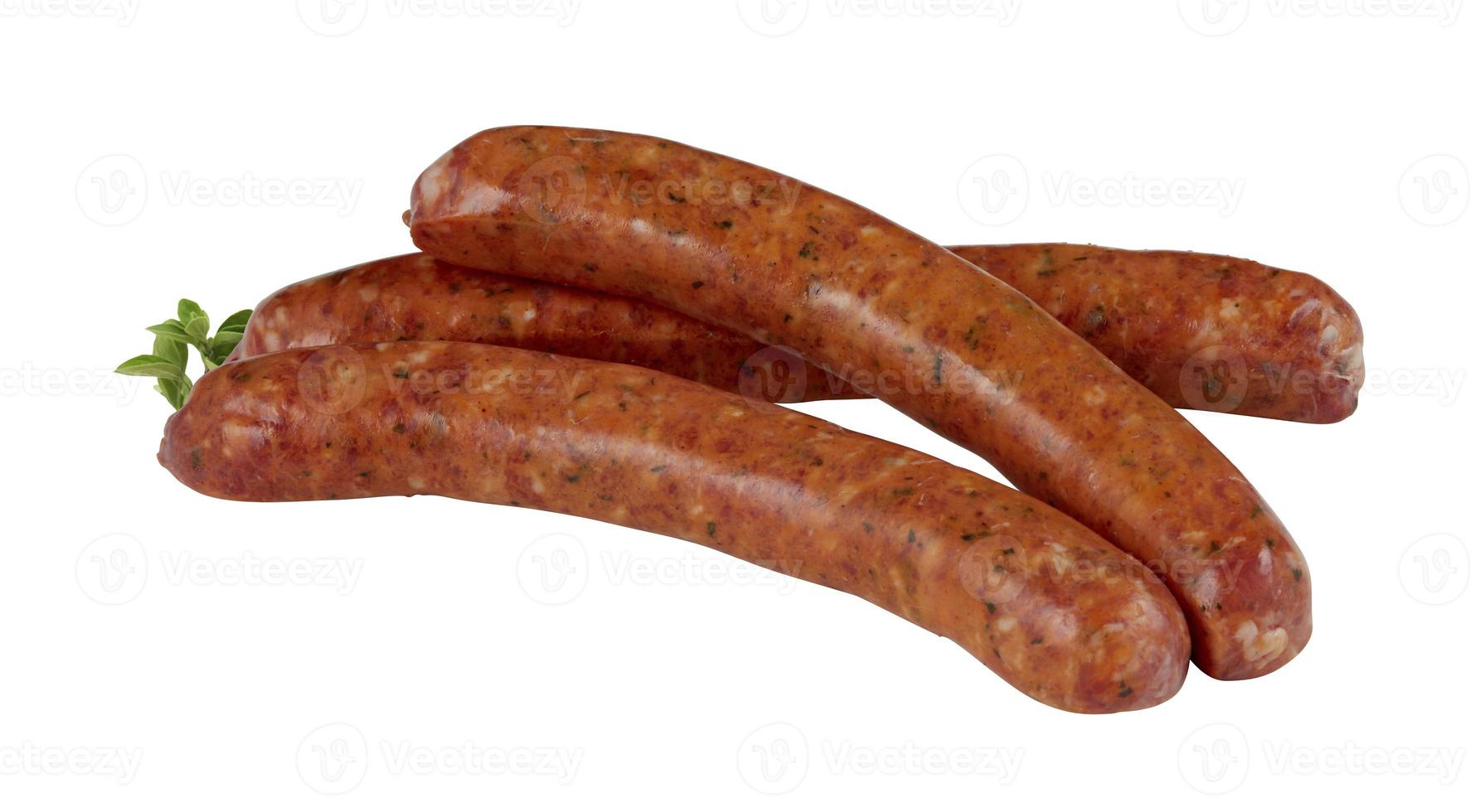 Fresh raw sausages isolated on white background with cut out photo