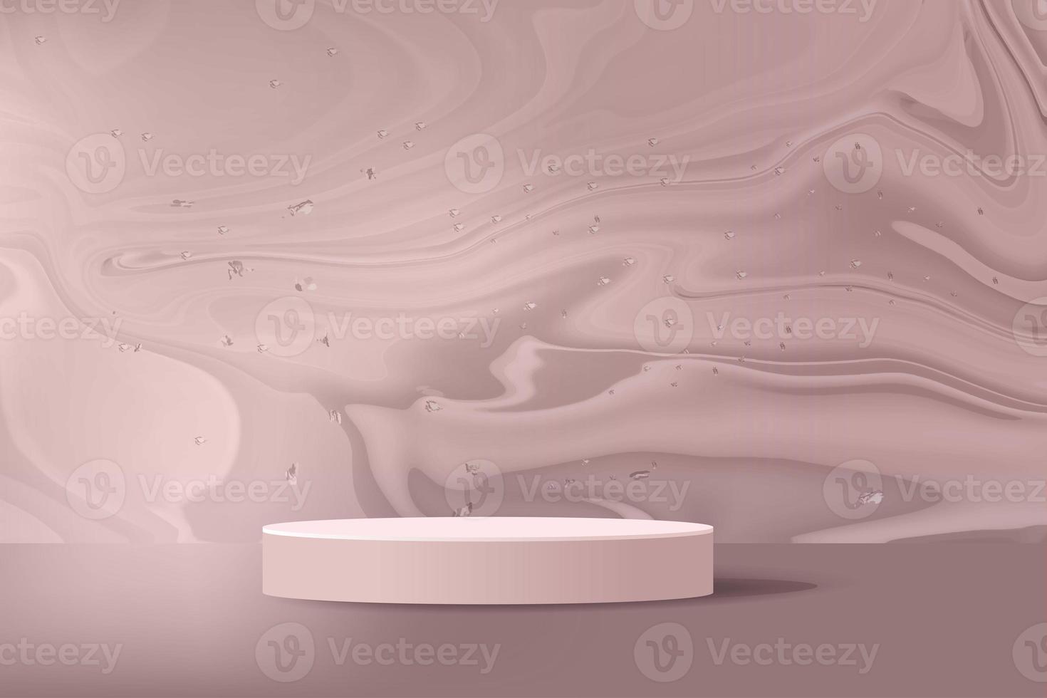 Cylindrical podium in beige color, realistic scene, on chocolate brown liquid marble texture background realistic shadows, 3D rendering vector illustration photo