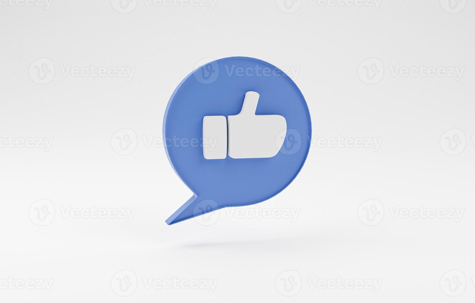 White hand thumb up icon inside blue text message bubble for web and application mobile app by 3d render illustration. photo