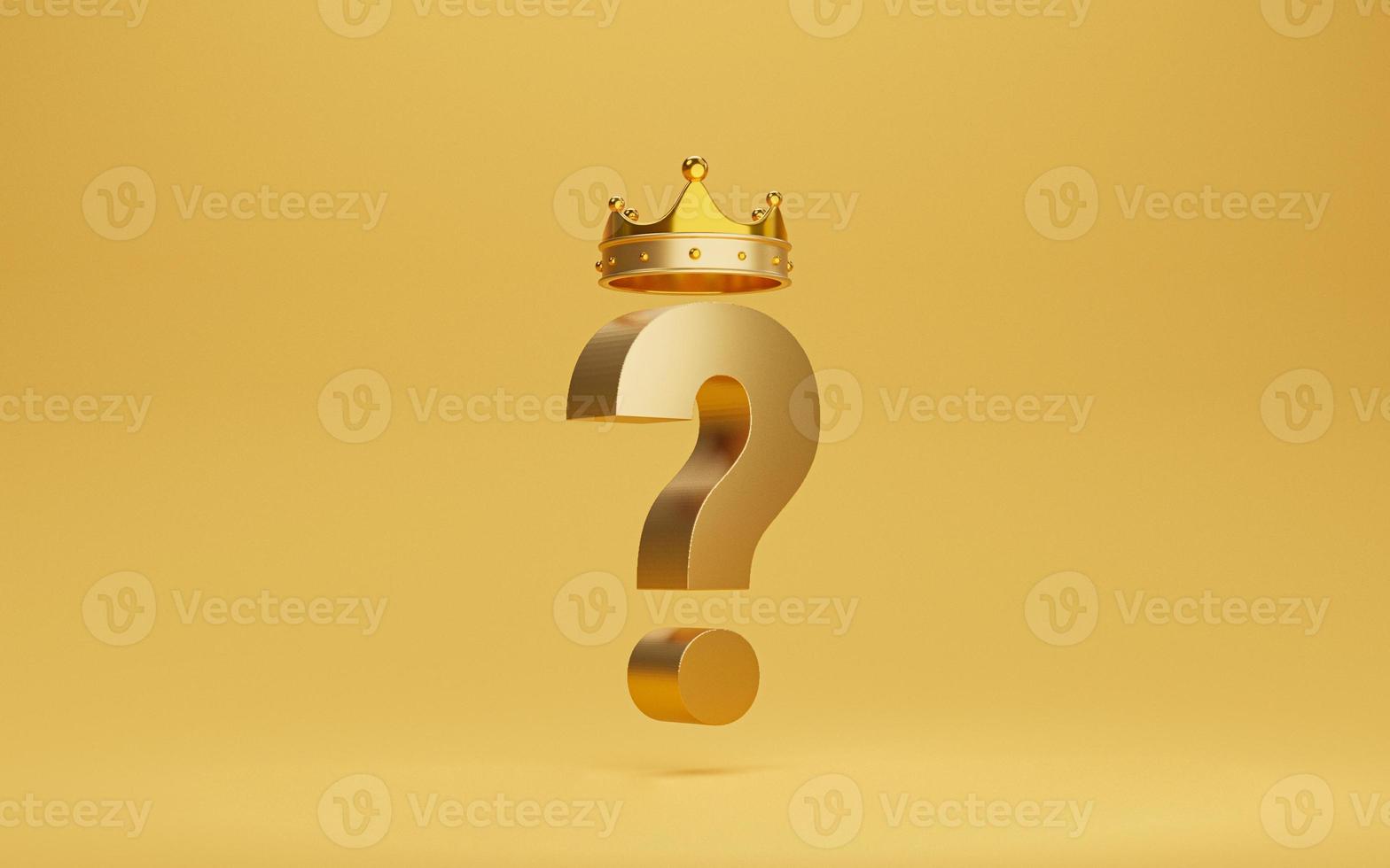 Golden question mark sign with gold crown for the best question concept by 3d render illustration. photo