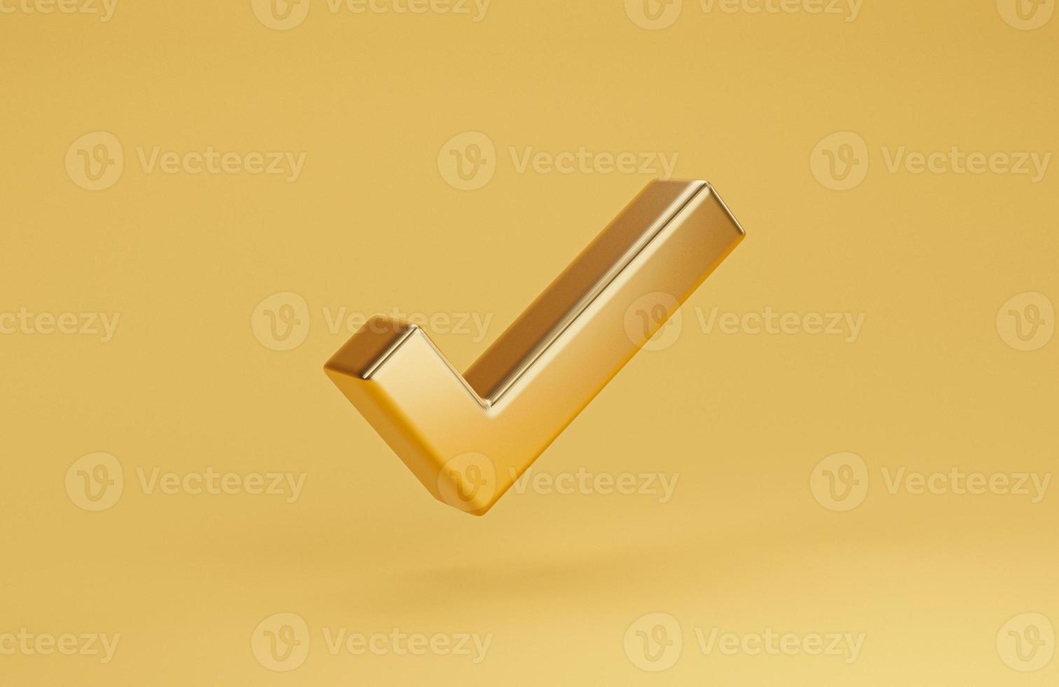 Golden correct sign for best quality assurance and guarantee product ISO service concept by 3d render illustration. photo