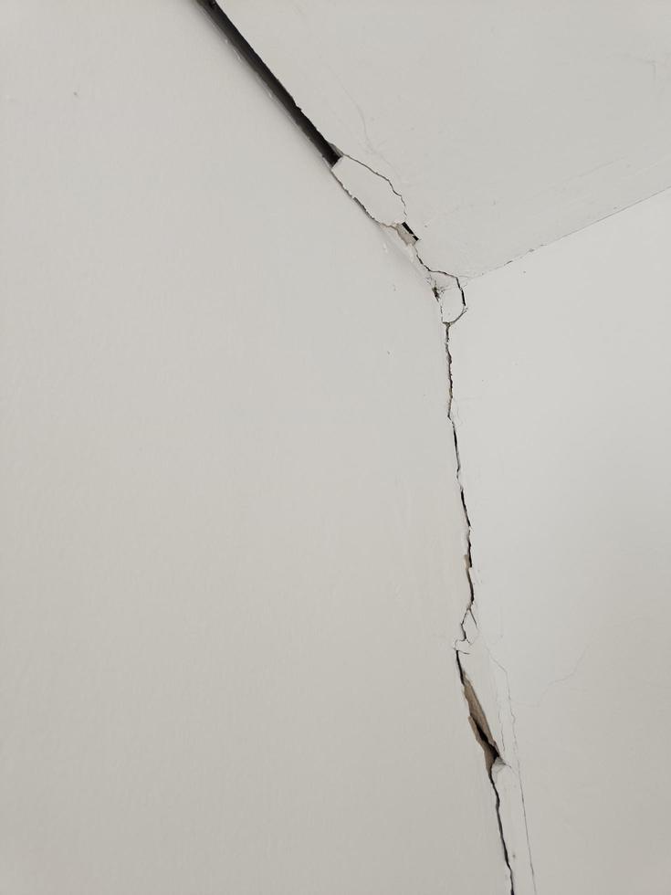 Cracks on the old white wall photo