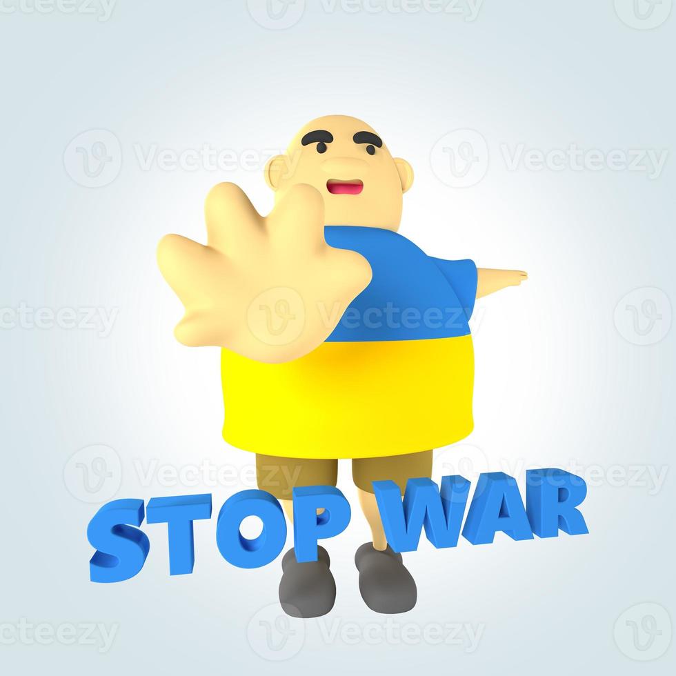 3D render dibujos animados hombre gordo detener la guerra foto